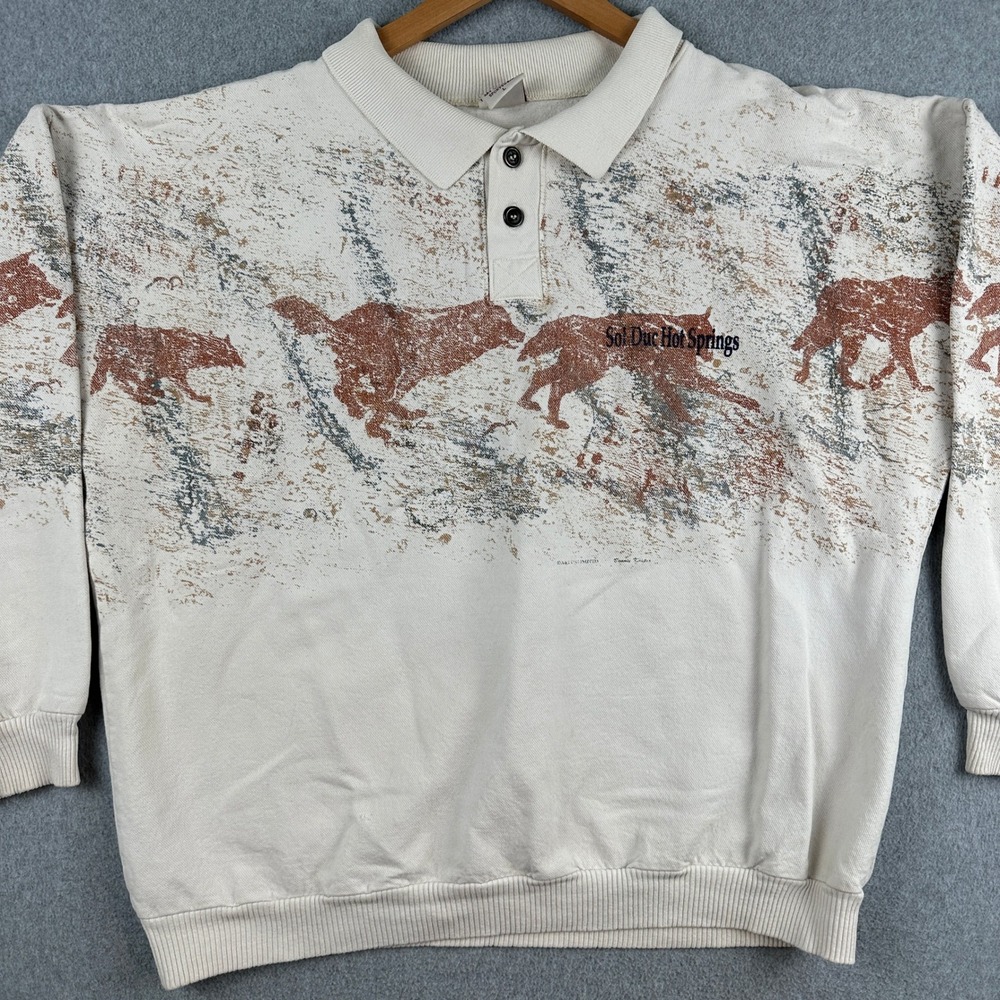 Vintage Wolf Graphic Sol Duc Hot Springs Art Unlimited Sweatshirt‎ L Made in USA